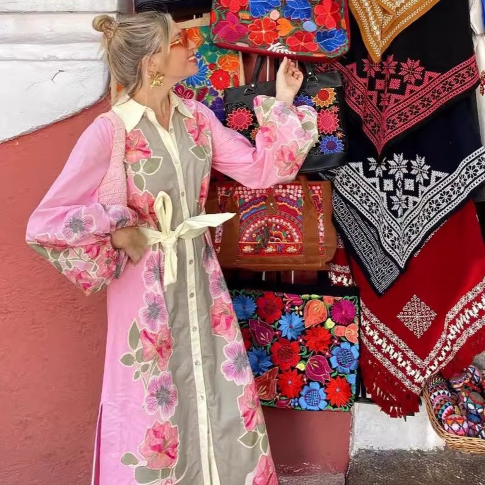 Zimmermann Pink Floral Long Shirt Dress with Tie Waist - Picture 2 of 5